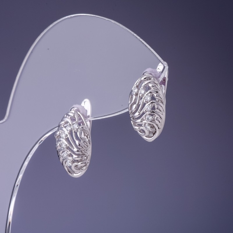 Cercei Xuping rodiu cu cristale albe, 15×8 mm