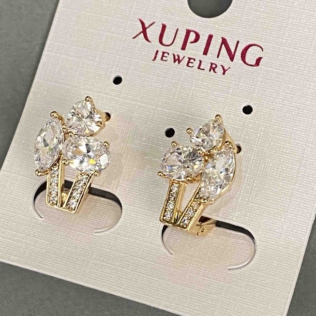 Cercei Xuping cu zirconii albe, 17x11 mm, placare cu aur 18K