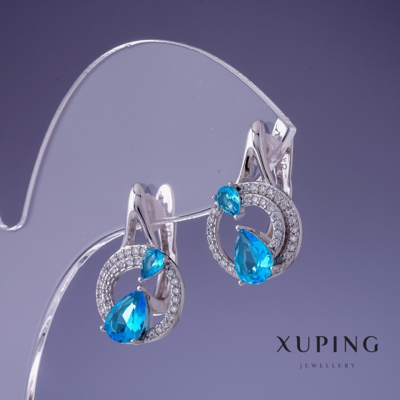 Cercei Xuping cu Topaz albastru 20x12 mm rodiu