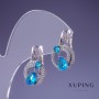 Cercei Xuping cu Topaz albastru 20x12 mm rodiu