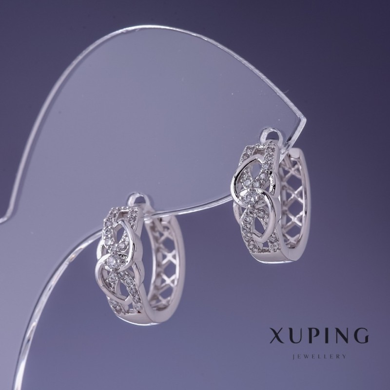 Cercei Xuping rodiu cu pietre albe 6x14 mm