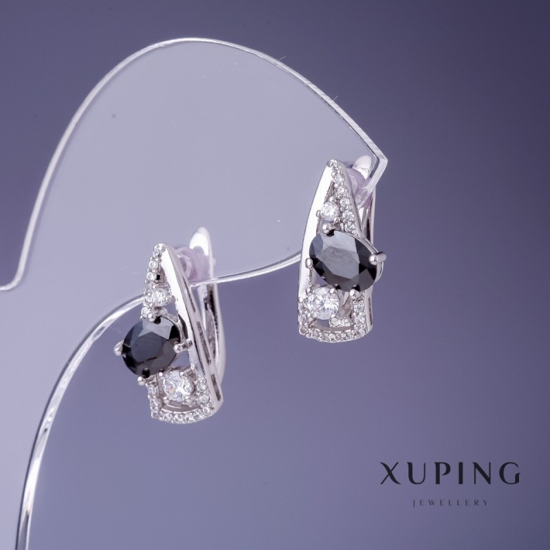 Cercei Xuping 17x8 mm rodiu cu piatră neagră