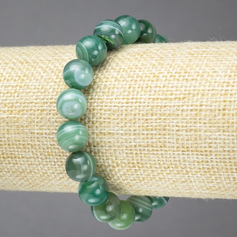Brățară elastică din agată verde, mărgele netede, diametrul de 10 mm+