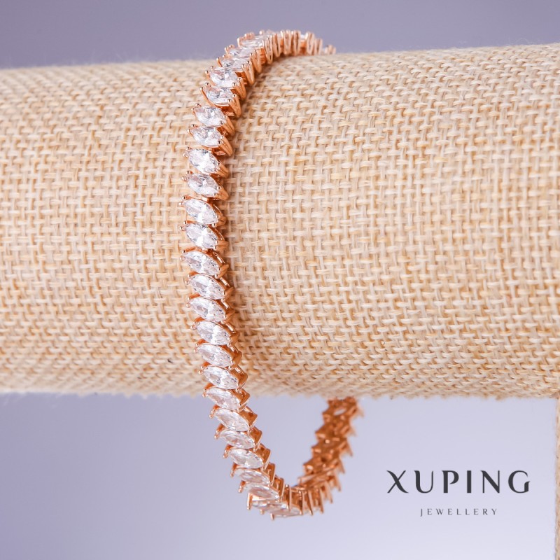 Brățară Xuping cu zirconii albe, lățimea 7 mm, lungimea 17,5–19,5 cm, placare cu aur de 18K