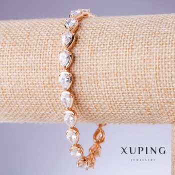 Brățară Xuping cu zirconii albe, grosime 6 mm, lungime 18–20 cm, placare cu aur 18K
