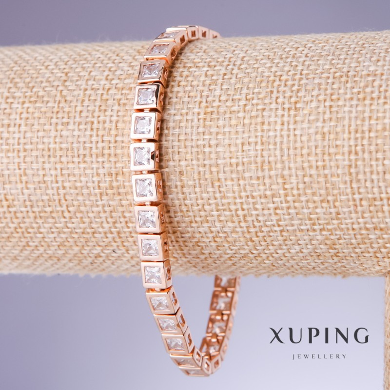 Brățară Xuping cu zirconii albe, grosime 5 mm, lungime 18-21 cm placare cu aur 18K
