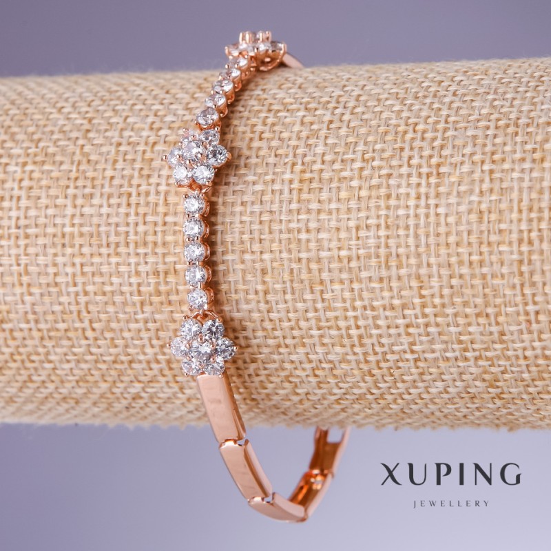 Brățară Xuping cu zirconii albe, grosime 4–10 mm, lungime 18,5–19,5 cm, placare cu aur 18K