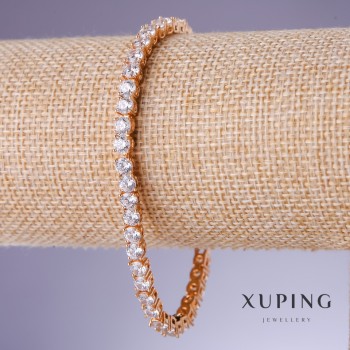 Brățară Xuping cu zirconii albe, grosime 4 mm, lungime 18–20 cm, placare cu aur de 18K