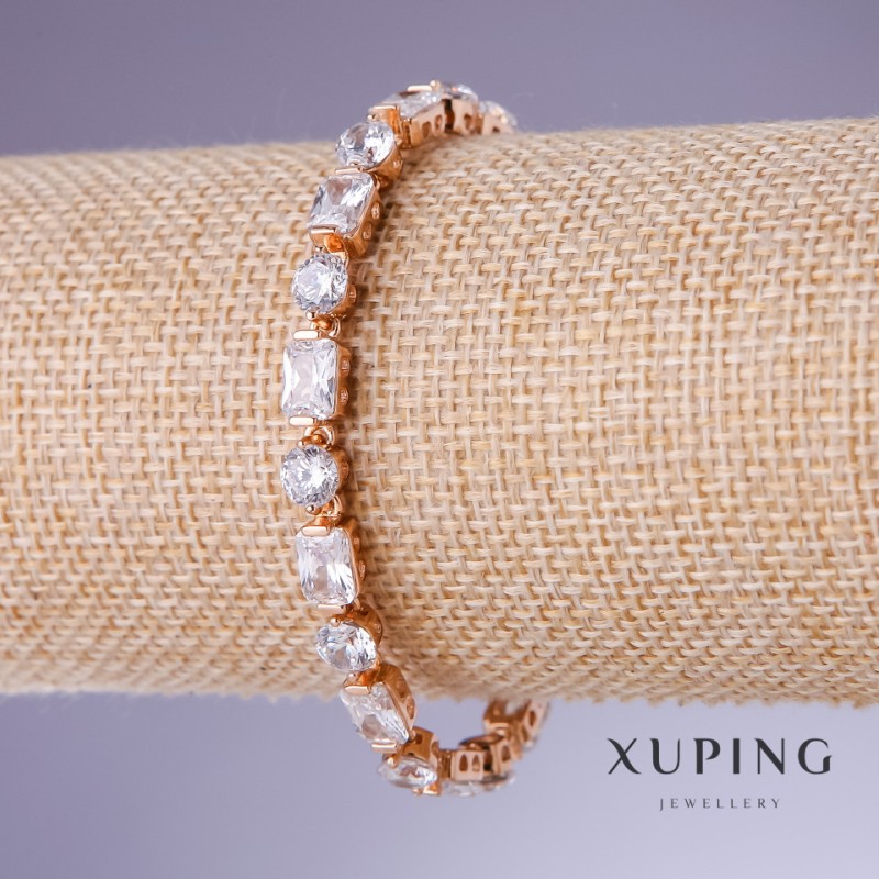 Brățară Xuping cu zirconii albe, grosime 5 mm, lungime 19 cm, placare cu aur 18K