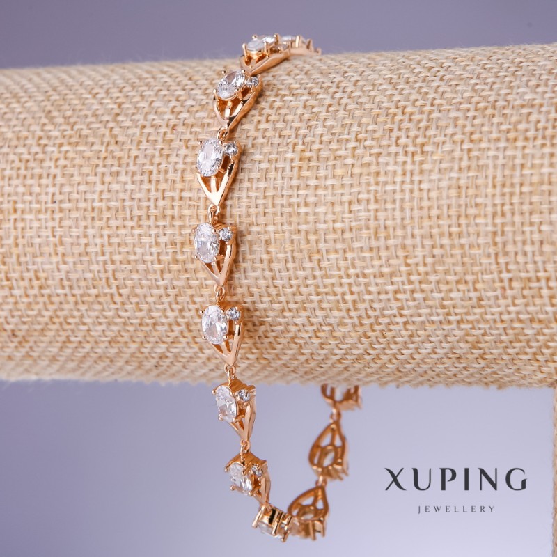 Brățară Xuping cu zirconii albe, grosime 7 mm, lungime 18-20 cm, placare cu aur 18K