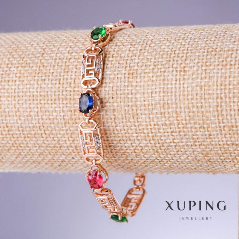 Brățară Xuping cu zirconii multicolore, grosime 8 mm, lungime 17,5–19,5 cm, placare cu aur 18K