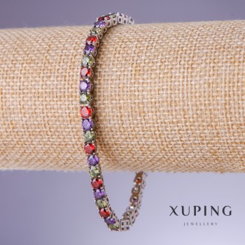 Brățară Xuping cu zirconii multicolori, grosime 4 mm, lungime 18-20 cm, rodiu 18K