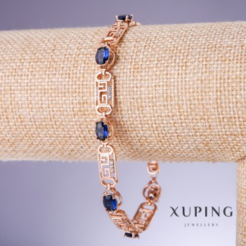 Brățară Xuping cu zirconii albastre «Safir», grosime 8 mm, lungime 18–20 cm, placare cu aur 18K