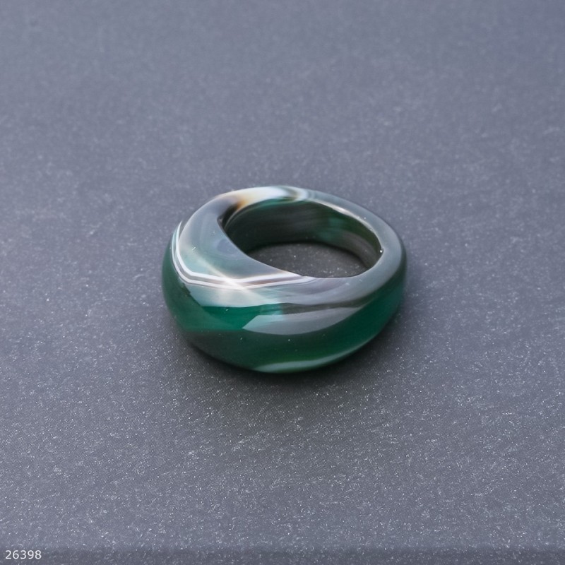 Inel din agat verde, piatră naturală, înălțime 6,5–15 mm, lățime 4–8 mm, diametru 19 mm