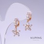 Cercei Xuping cu zircon alb, lungime 23 mm, grosime 11 mm, placare cu aur de 18K