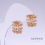 Cercei Xuping «Ramuri» cu zircon alb, lungime 15 mm, grosime 10 mm, placare cu aur 18K
