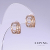 Cercei Xuping, lungime 15 mm, grosime 9 mm, rodiu, placare cu aur 18K