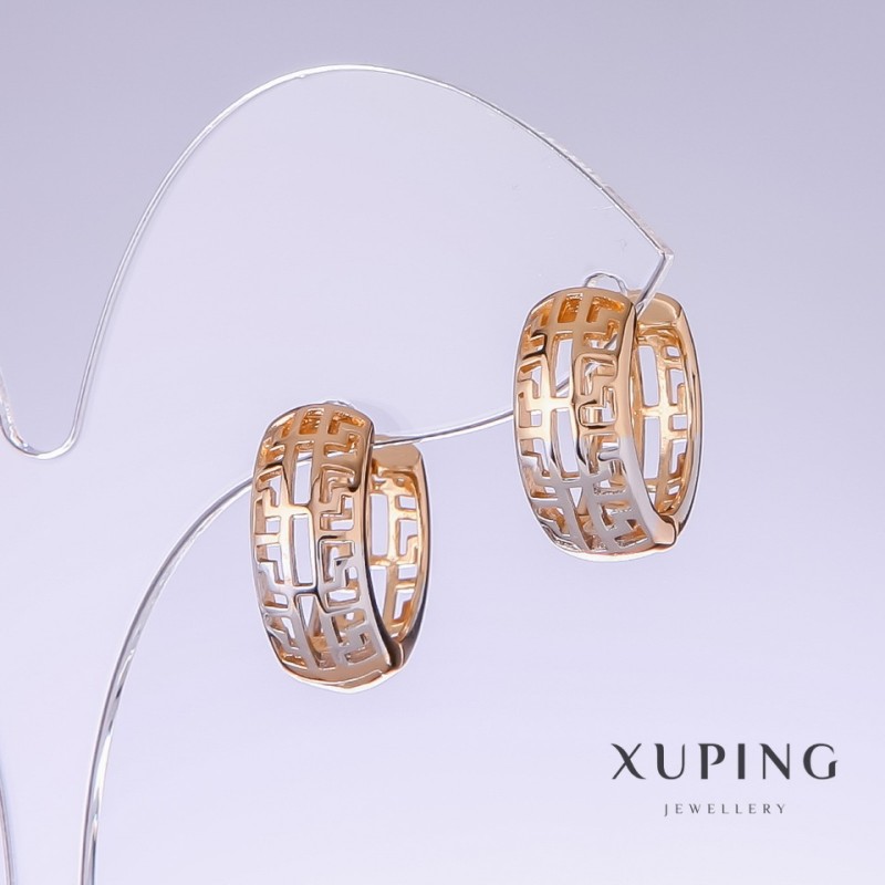 Cercei Xuping, lungime 17 mm, grosime 7 mm, rodiu, placare cu aur de 18K