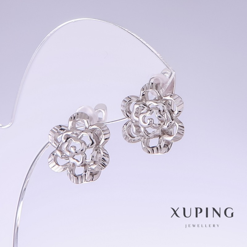 Cercei Xuping, lungime 15 mm, grosime 14 mm, rodiu