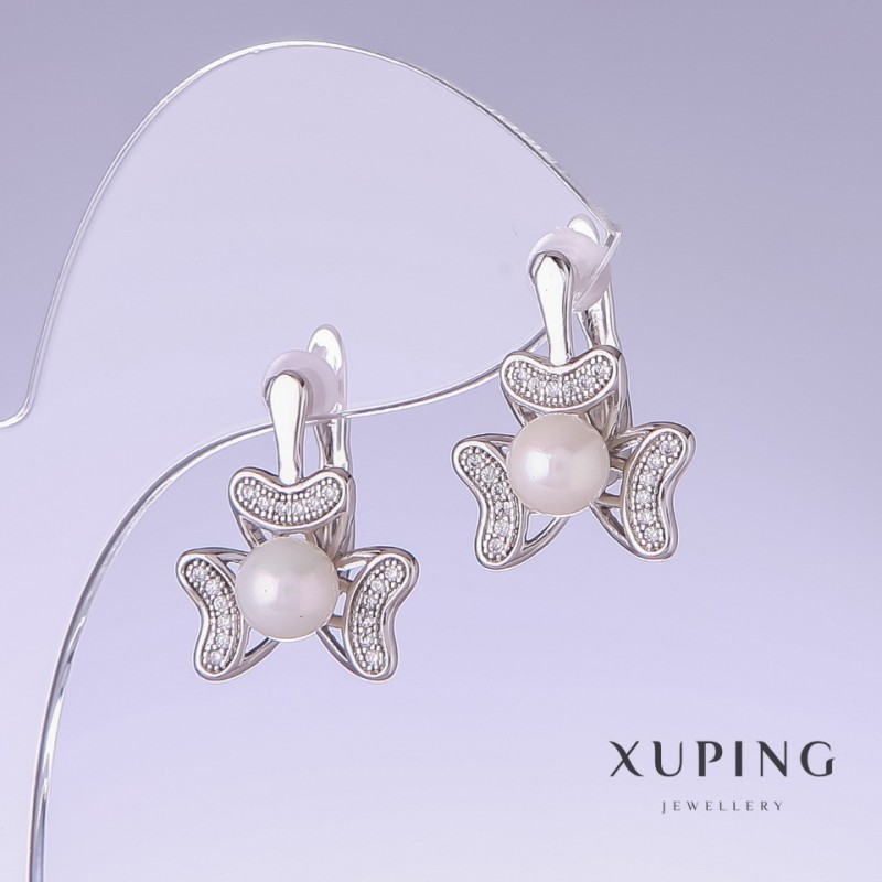 Cercei Xuping cu perle Mallorca, lungimea 18 mm, grosimea 14 mm, rodiu