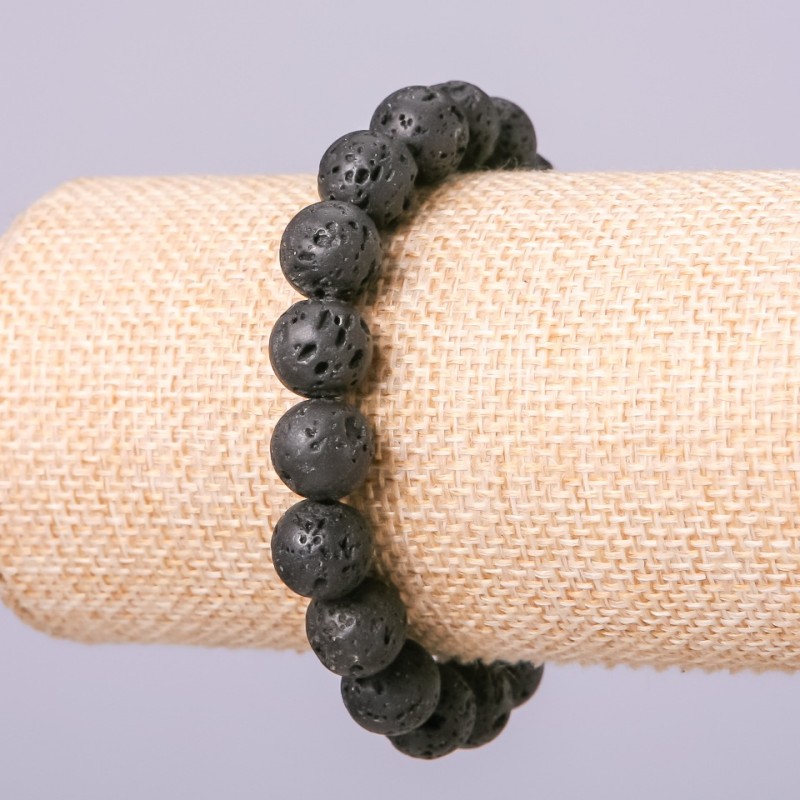 Brățară din piatră naturală lavă, mărgele rotunde, diametru 8 mm, lungime 18 cm, pe elastic