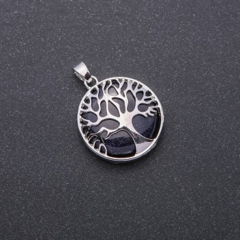 Pandantiv din aventurin Albastru Nisip Noapții Cairolui (sintetic) în montură „Copac”, diametrul 27 mm