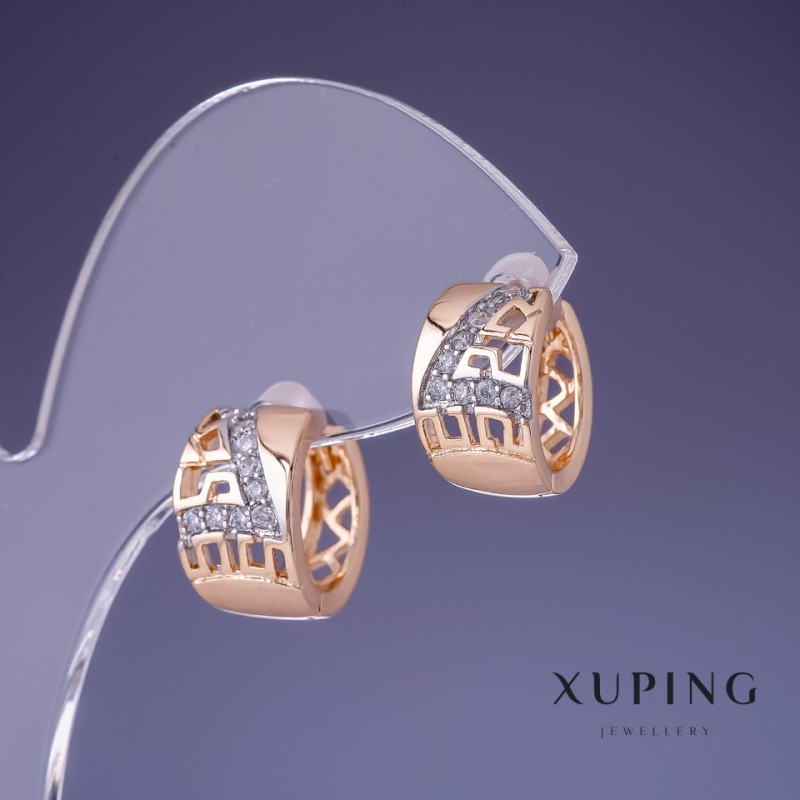 Cercei Xuping 14×8 mm, placare aur 18K și strasuri albe