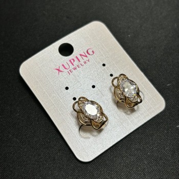 Cercei Xuping cu zircon alb, 10x15 mm, placare cu aur 18K