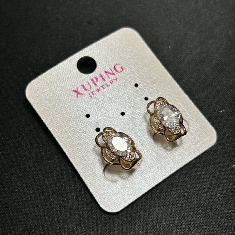 Cercei Xuping cu zircon alb, 10x15 mm, placare cu aur 18K