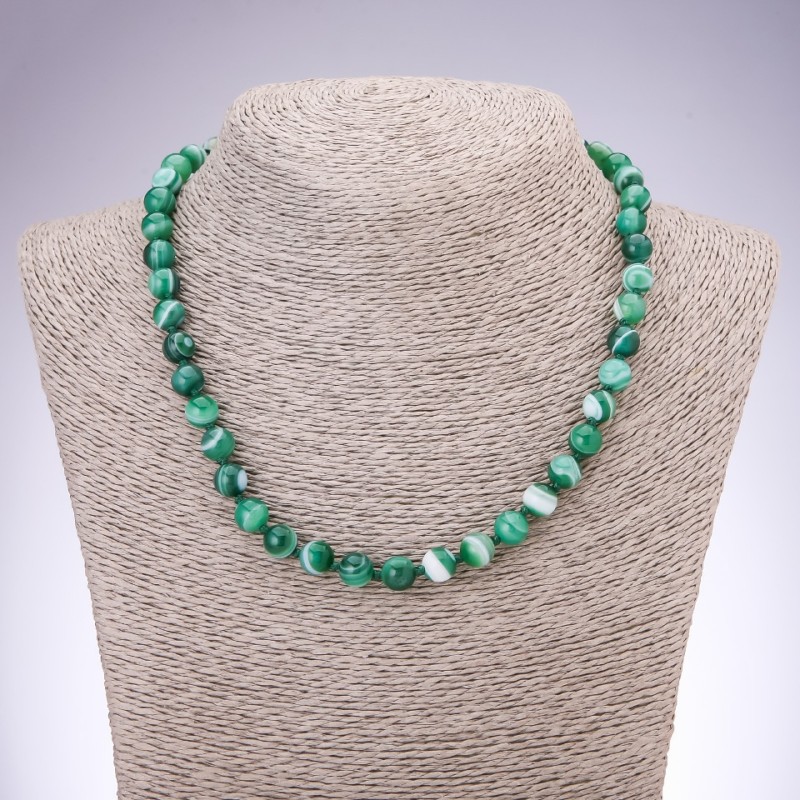 Colier din agat verde natural, mărgele rotunde netede, diametru 8 mm, lungime 45 cm