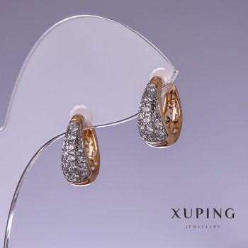 Cercei Xuping cu cristale albe 6x15 mm, placare aur 18K