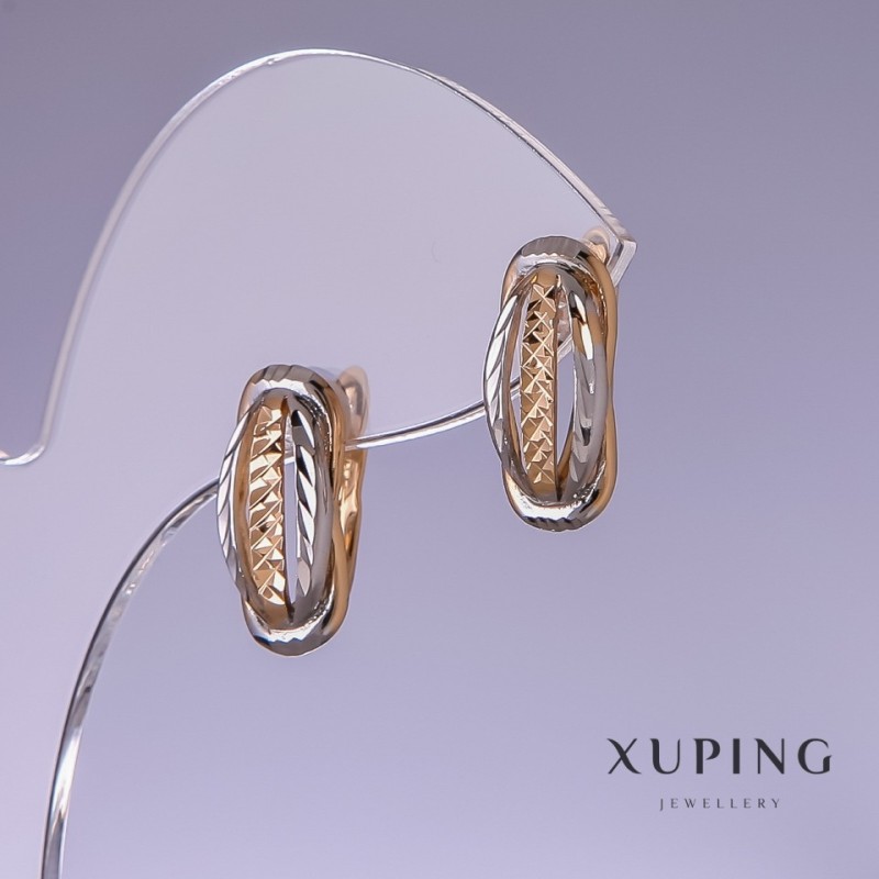 Cercei Xuping 17x7mm, placare cu aur 18K și rodiu