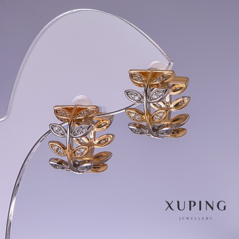 Cercei Xuping 15×10 mm, placare cu aur 18K și rodiu