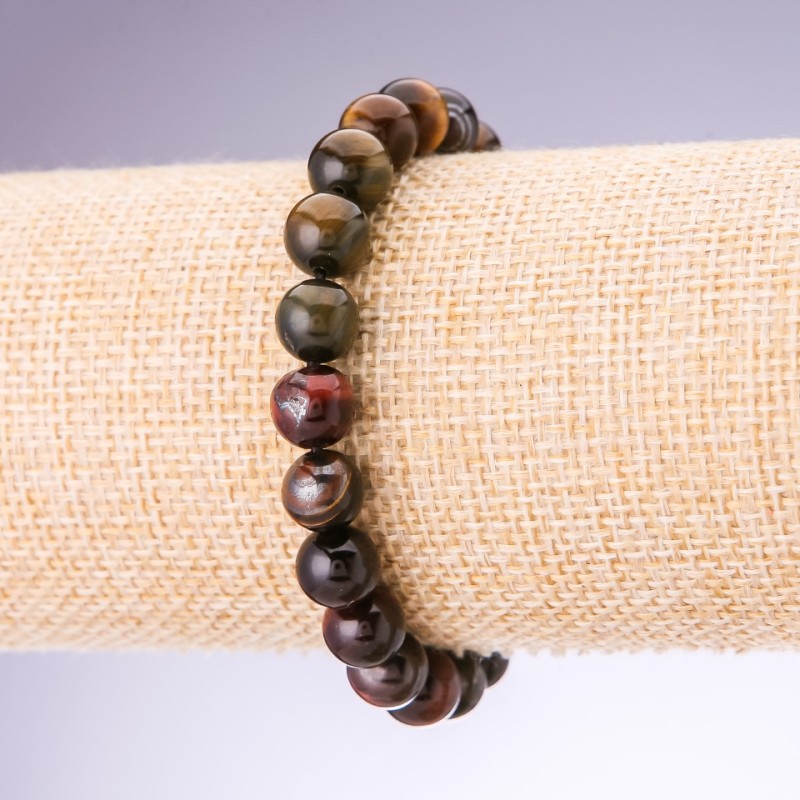Brățară din ochi de bou, ochi de tigru și ochi de șoim, diametrul 8 mm, pe elastic