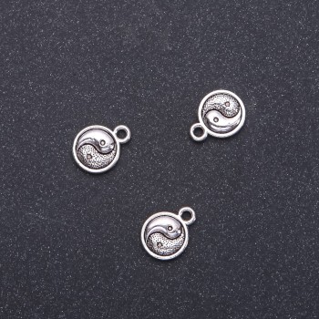 Accesorii pentru pandant Yin-Yang, diametrul 10 mm, lungimea 13 mm, diametrul 1,9 mm, ambalaj 20 g, 30 buc (+ -)