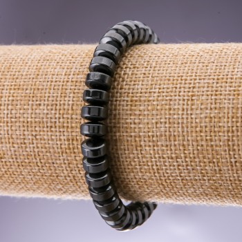 Brățară din hematit natural, rondel net în formă de disc, diametrul 8×5 cm, lungimea 18 mm