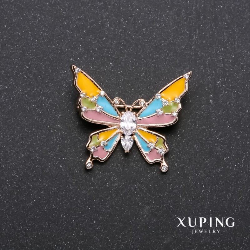 Broșă Xuping «Fluture» multicolor email aurit 18k 29×27 mm