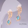 Cercei Xuping cu zirconii albaștri «Topaz» 26×8 mm placare cu aur 18K