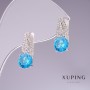 Cercei Xuping cu zirconii albastre Topaz 17x8 mm, placare cu rodiu