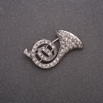 Broșă în formă de tub cu strasuri, metal gri, 30x20 mm