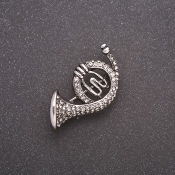 Broșă Trompetă-corn în strasuri, metal gri 35x20mm