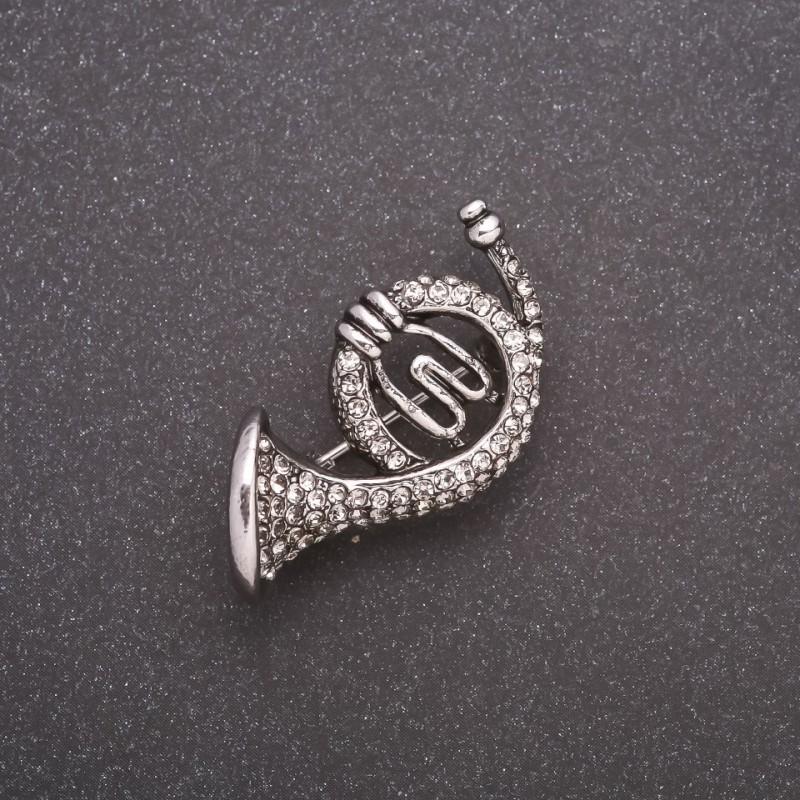Broșă Trompetă-corn în strasuri, metal gri 35x20mm