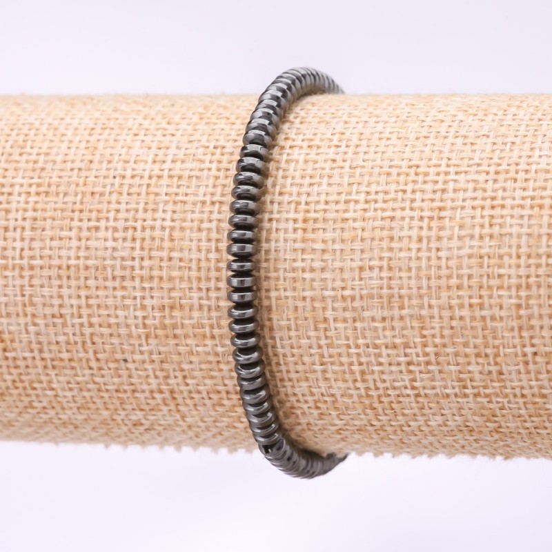 Brățară din hematit cu rondel plat, diametrul 4×2 mm, lungime 18 cm, pe elastic