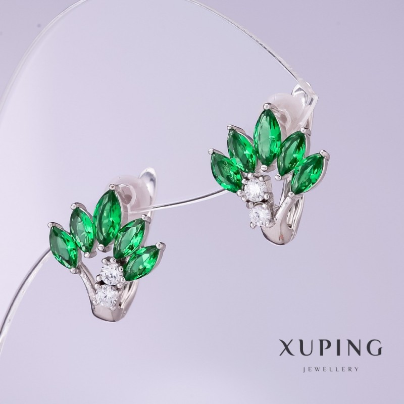 Cercei Xuping cu zirconii verzi Vier, diametrul 12 mm, lungimea 15 mm, plcați cu rodiu