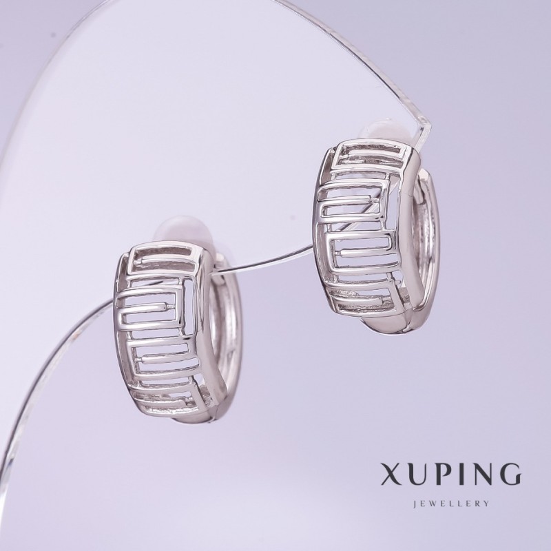 Cercei Xuping cu acoperire rodiu, diametrul de 8 mm, lungimea de 14 mm