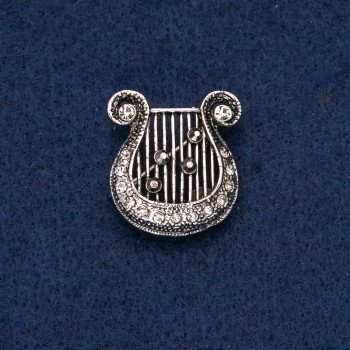 Broșă Liră, 25×23 mm, în strasuri închise la culoare, metal închis