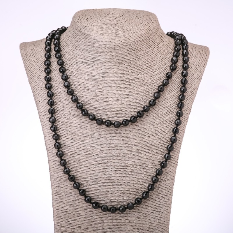 Colier din agat (artificial) negru, mărgele din sticlă cehă tăiate, diametrul 8 mm, lungime 120 cm