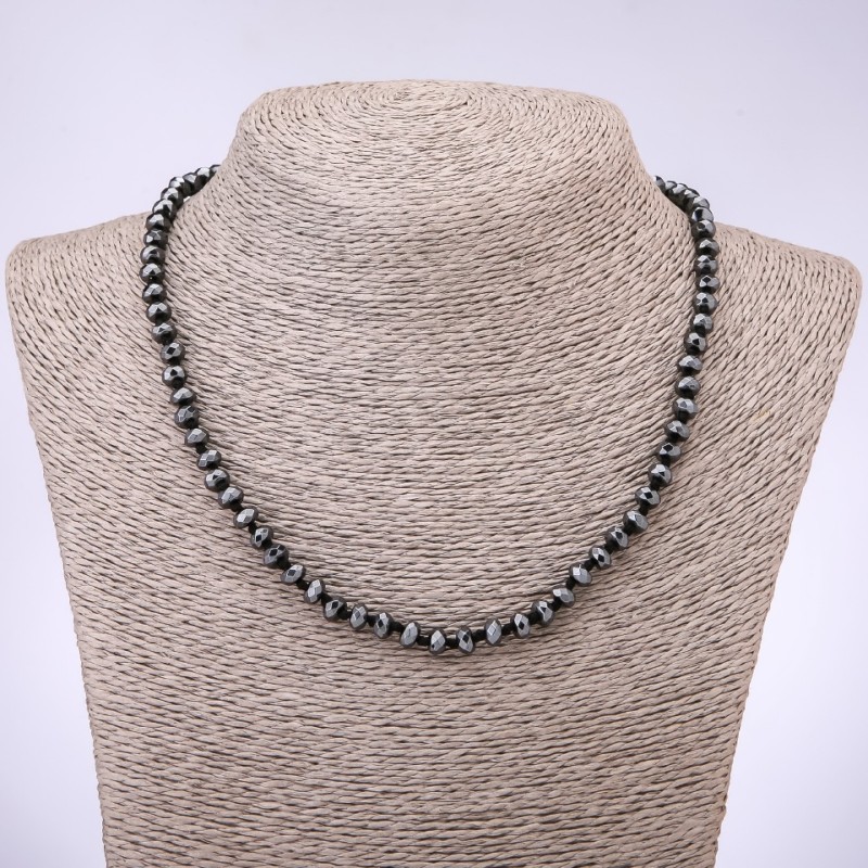 Colier din hematit fațetat, mărgele rondelle, diametrul 6×4 mm, lungime 45 cm