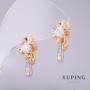 Cercei Xuping cu pietre albe, 20x10 mm, placare cu aur 18K