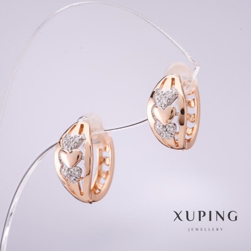 Cercei Xuping cu cristale albe, 14x7 mm, placare cu aur 18K